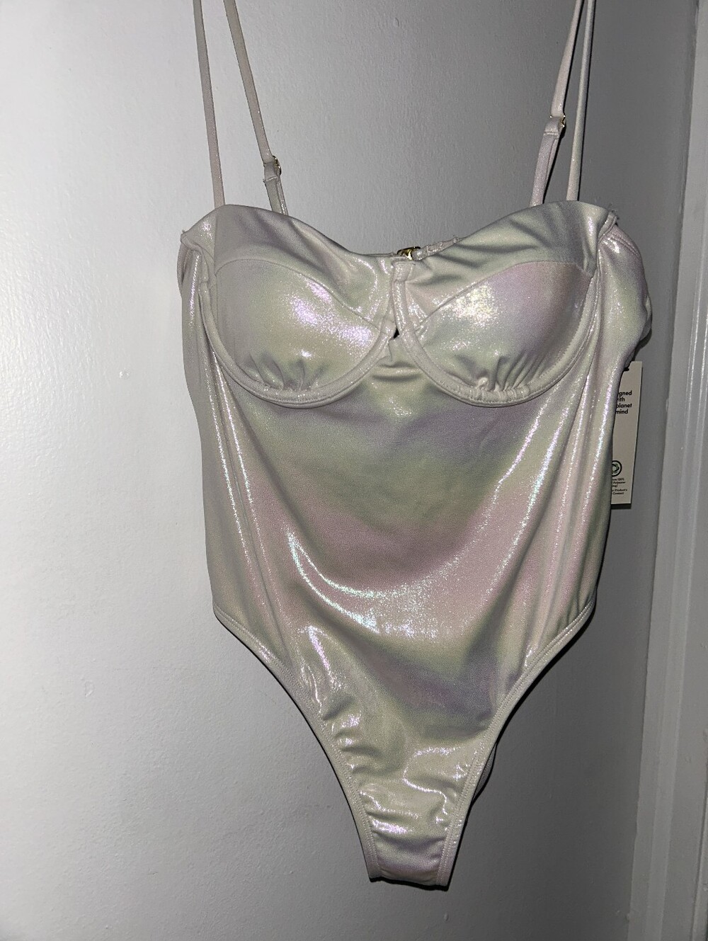 NEW! Shimmer WHITE High Cut Corset Push Up Onepiece Sexy Swimsuit Large